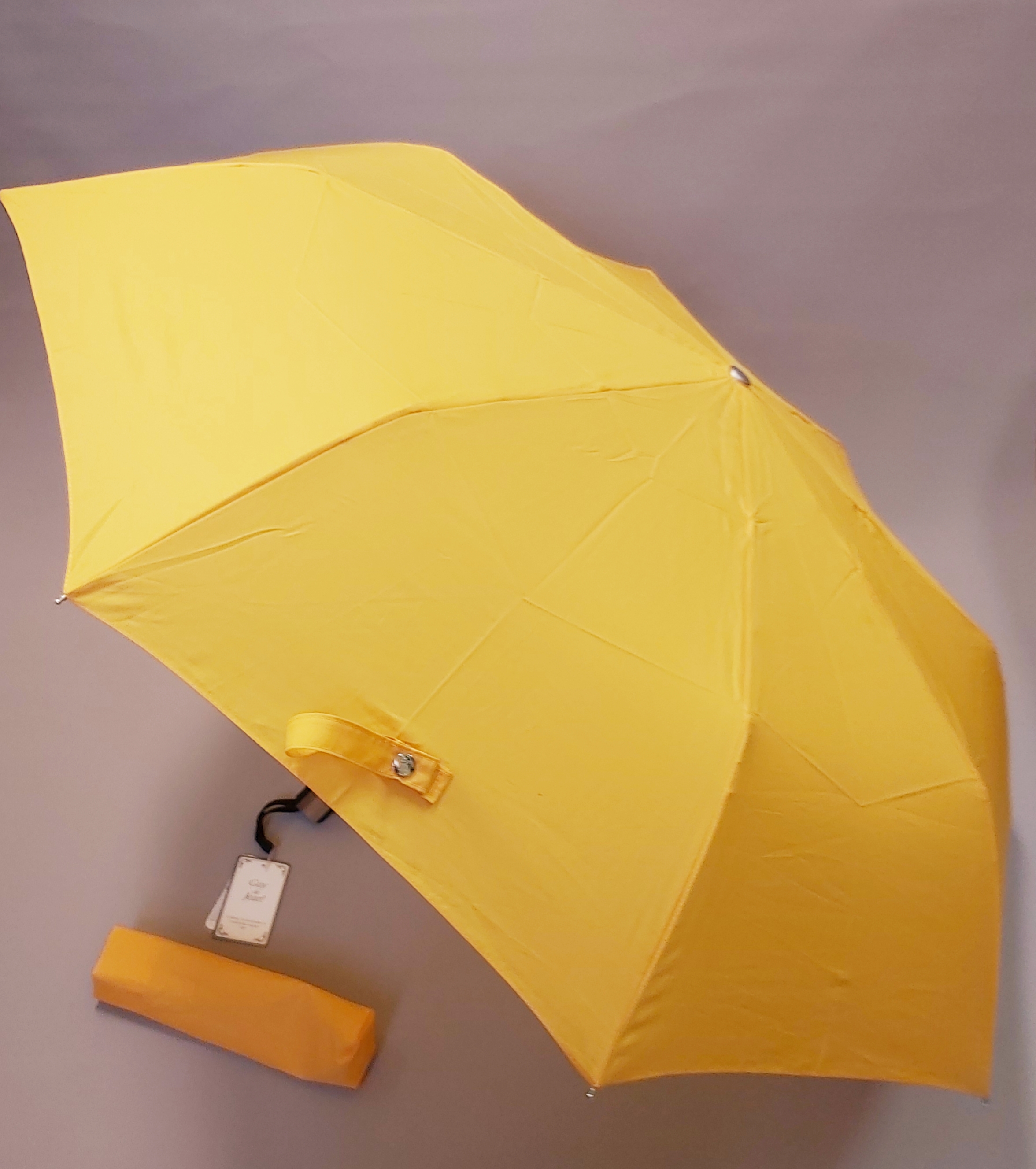 Parapluie français mini pliant automatique ouvré fermé uni jaune Vaux - Grand & résistant