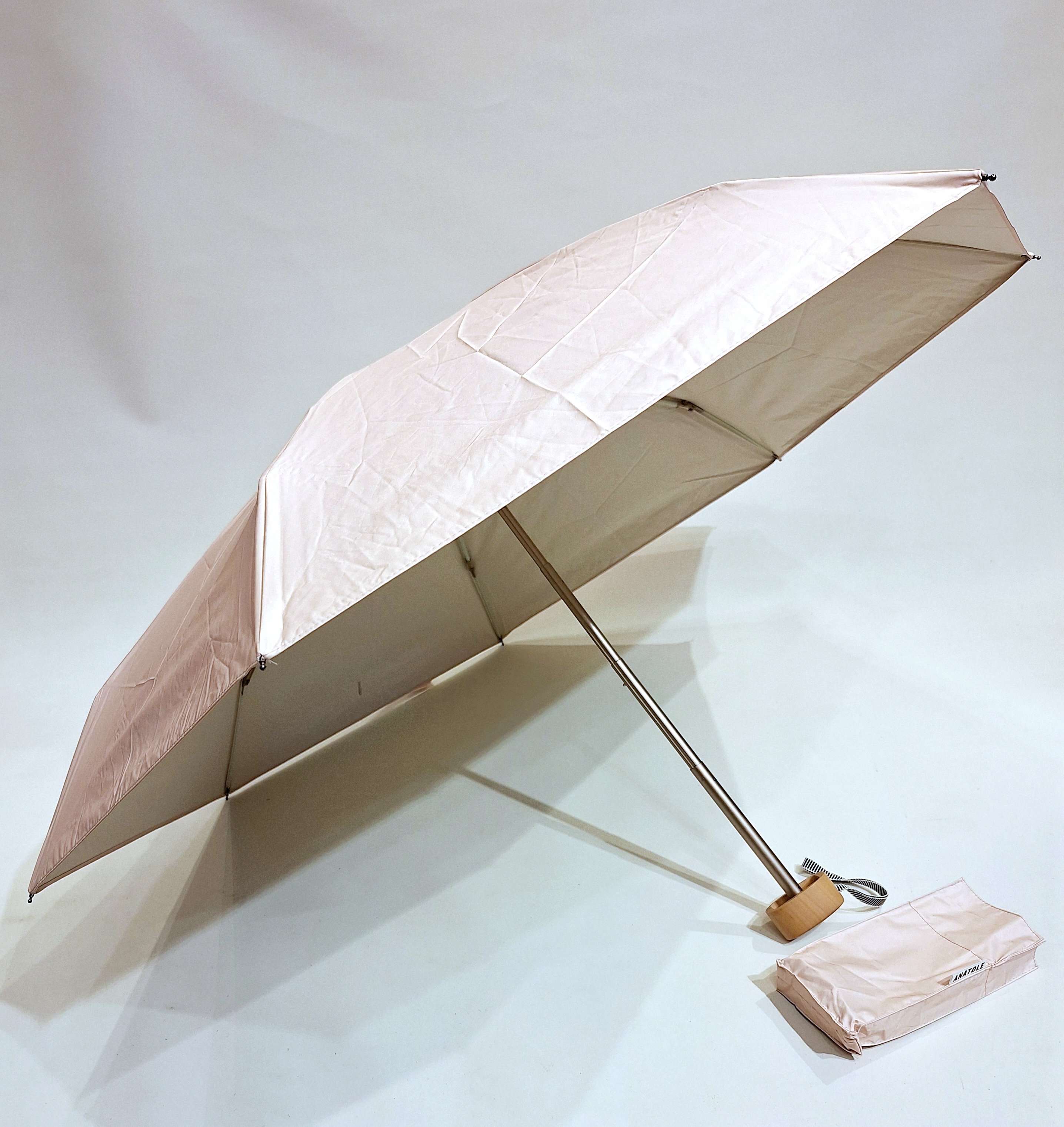 Mini parapluie-ANTI UV 100% NAOS uni rose poudré & ivoire - Petite Ombrelle Anatole - 250g Légère & résistante